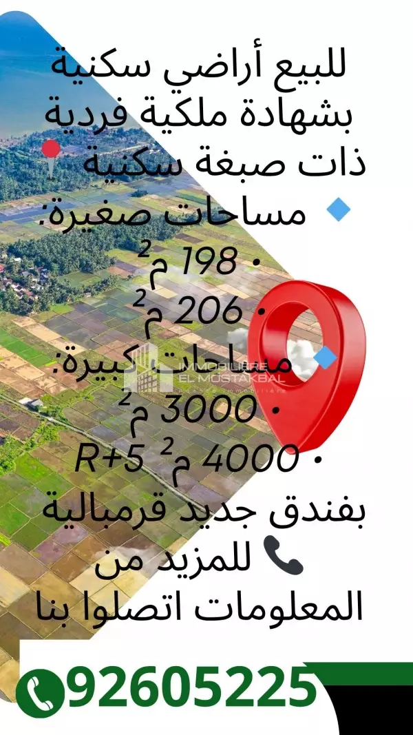 a vendre des terrains habitations a grambelia fondok jedid